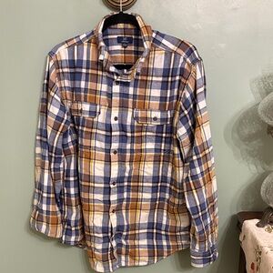 George Men's Plaid Button-Down Shirt - Blue, White, Brown